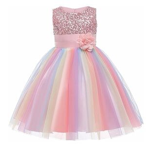 Sparkling Pink and Rainbow Tulle Dress